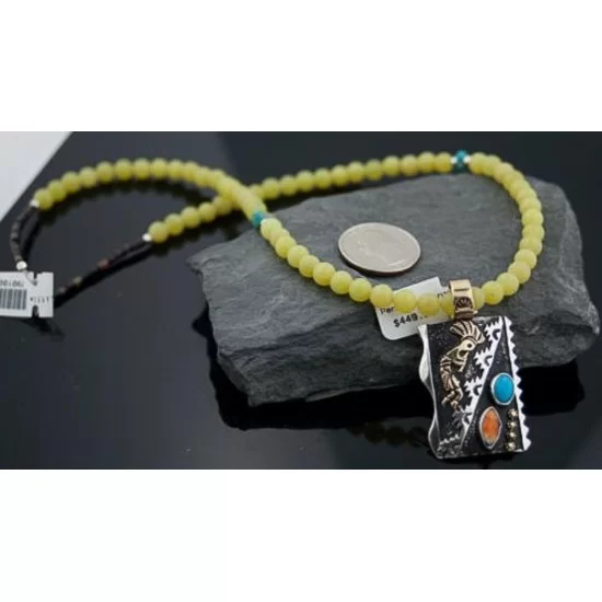 Large 12kt Gold Filled Handmade Kokopelli Certified Authentic Navajo .925 Sterling Silver Turquoise Native American Necklace 390590582539