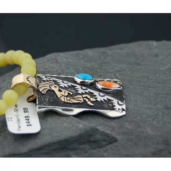 Large 12kt Gold Filled Handmade Kokopelli Certified Authentic Navajo .925 Sterling Silver Turquoise Native American Necklace 390590582539