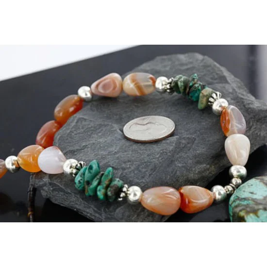 Large $250 Certified Authentic Navajo .925 Sterling Silver Natural Turquoise and Carnelian Native American Necklace 15773-2