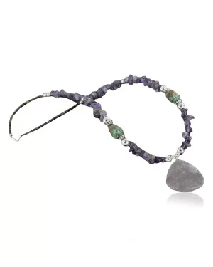 Large $290 Certified Authentic Navajo .925 Sterling Silver Natural Turquoise Amethyst Native American Necklace 390685575292