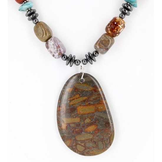 Certified Authentic Navajo .925 Sterling Silver Natural Turquoise Jasper Native American Necklace 15624-3 All Products 371046958230 15624-3 (by LomaSiiva)