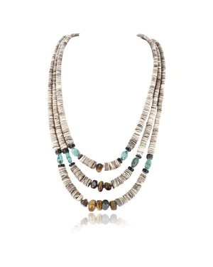 Large $380 Certified Authentic 3 Strand Navajo .925 Sterling Silver Graduated Spiny and Tigers Eye Native American Necklace 370995445893