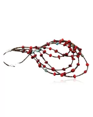 Large $400 Certified Authentic 5 Strand Navajo .925 Sterling Silver Turquoise and Coral Native American Necklace 390742418127
