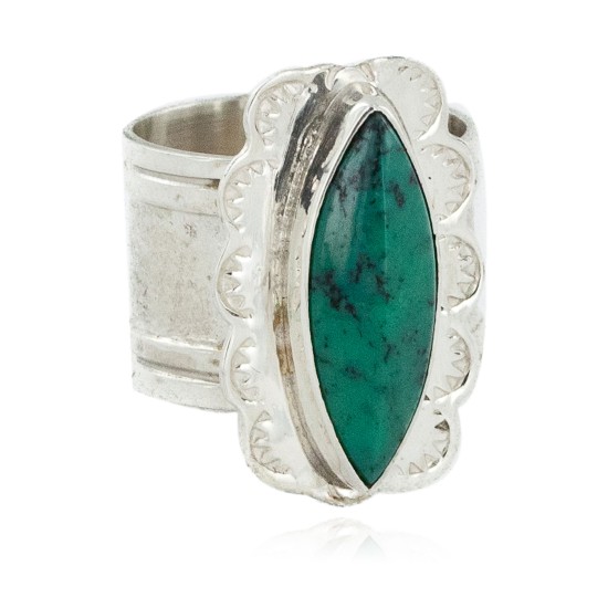 Large 925 Sterling Silver Handmade Certified Authentic Navajo Natural Blue Moon Turquoise Native American Ring  24428-1