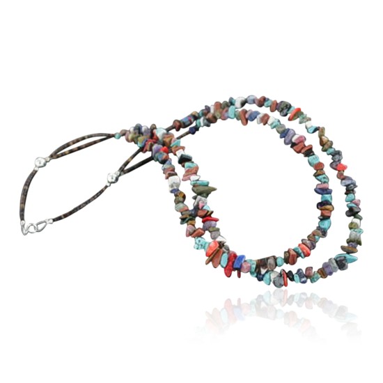 Large Certified Authentic 2 Strand Navajo .925 Sterling Silver Multicolor Natural Stone Native American Necklace 370908016846