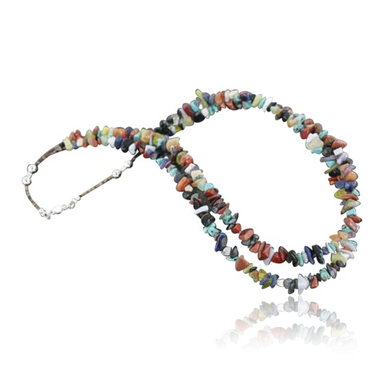 Large Certified Authentic 2 Strand Navajo .925 Sterling Silver Multicolor Natural Stone Native American Necklace 370909194651