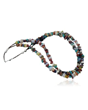 Large Certified Authentic 2 Strand Navajo .925 Sterling Silver Multicolor Natural Stone Native American Necklace 390654671782
