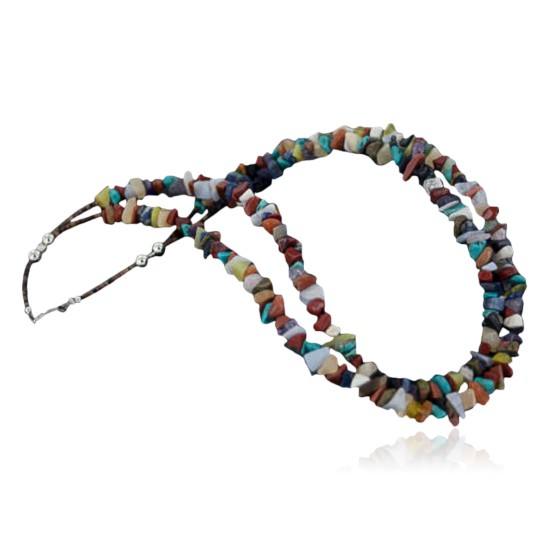 Large Certified Authentic 2 Strand Navajo .925 Sterling Silver Multicolor Natural Stone Native American Necklace 390654671782