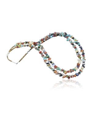 Large Certified Authentic 2 Strand Navajo .925 Sterling Silver Multicolor Natural Stone Native American Necklace 390672450223