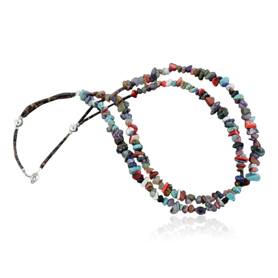 Large Certified Authentic 2 Strand Navajo .925 Sterling Silver Multicolor Natural Stone Native American Necklace 390673047589