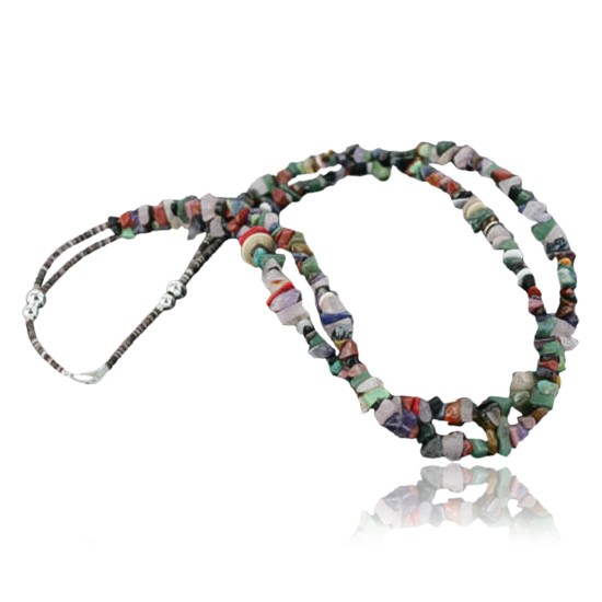 Large Certified Authentic 2 Strand Navajo .925 Sterling Silver Multicolor Stones Native American Necklace 15501-174