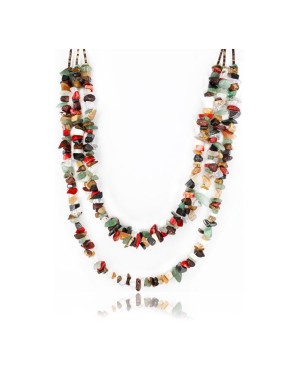 Large Certified Authentic 2 Strand Navajo .925 Sterling Silver Multicolor Stones Native American Necklace 15862-3