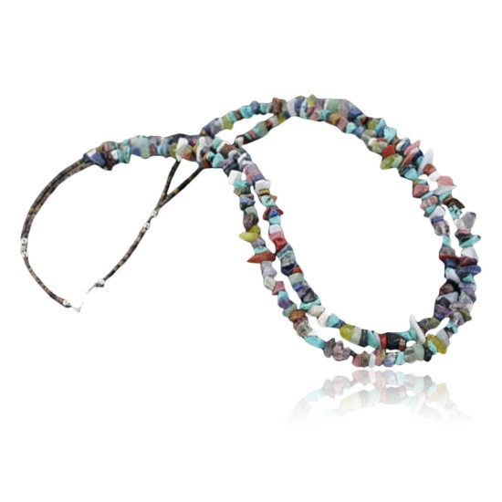 Large Certified Authentic 2 Strand Navajo .925 Sterling Silver Multicolor Stones Native American Necklace 390679804514