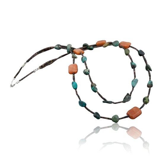 Large Certified Authentic 2 Strand Navajo .925 Sterling Silver Natural Turquoise and Carnelian Native American Necklace 15297-1 Large Certified Authentic 2 Strand Navajo .925 Sterling Silver Natural Turquoise and Carnelian Native American Necklace 15297-1