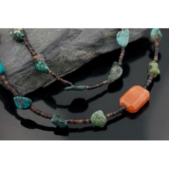 Large Certified Authentic 2 Strand Navajo .925 Sterling Silver Natural Turquoise and Carnelian Native American Necklace 15297-1 Large Certified Authentic 2 Strand Navajo .925 Sterling Silver Natural Turquoise and Carnelian Native American Necklace 15297-1