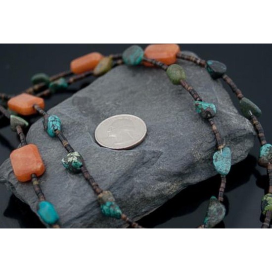 Large Certified Authentic 2 Strand Navajo .925 Sterling Silver Natural Turquoise and Carnelian Native American Necklace 15297-1 Large Certified Authentic 2 Strand Navajo .925 Sterling Silver Natural Turquoise and Carnelian Native American Necklace 15297-1