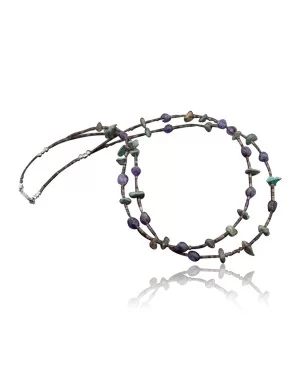Large Certified Authentic 2 Strand Navajo .925 Sterling Silver Turquoise and Amethyst Native American Necklace 750106-7