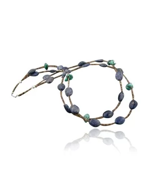 Large Certified Authentic 2 Strand Navajo Native .925 Sterling Silver Lapis and Magnesite Native American Multi Strand Necklace 370794600549