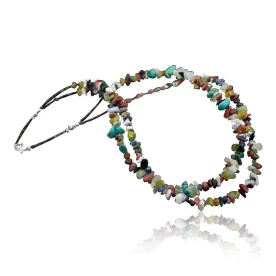 Large Certified Authentic 2 Strand Navajo Native .925 Sterling Silver Multicolor Natural Stone Native American Necklace 15501-7 Large Certified Authentic 2 Strand Navajo Native .925 Sterling Silver Multicolor Natural Stone Native American Necklace 15501-7