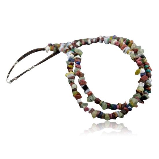 Large Certified Authentic 2 Strand Navajo Native .925 Sterling Silver Multicolor Natural Stone Native American Necklace 390605187231