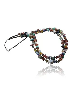 Large Certified Authentic 2 Strand Navajo Native .925 Sterling Silver Multicolor Stones Native American Necklace 15501-123