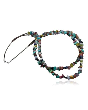 Large Certified Authentic 2 Strand Navajo Native .925 Sterling Silver Multicolor Stones Native American Necklace 370833362073