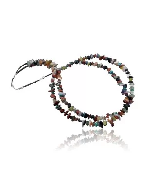 Large Certified Authentic 2 Strand Navajo Native .925 Sterling Silver Multicolor Stones Native American Necklace 370841385104