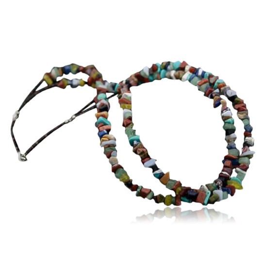 Large Certified Authentic 2 Strand Navajo Native .925 Sterling Silver Multicolor Stones Native American Necklace 371029915472
