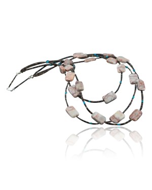 Large Certified Authentic 2 Strand Navajo Native .925 Sterling Silver Turquoise and Jasper Native American Necklace 15486-86