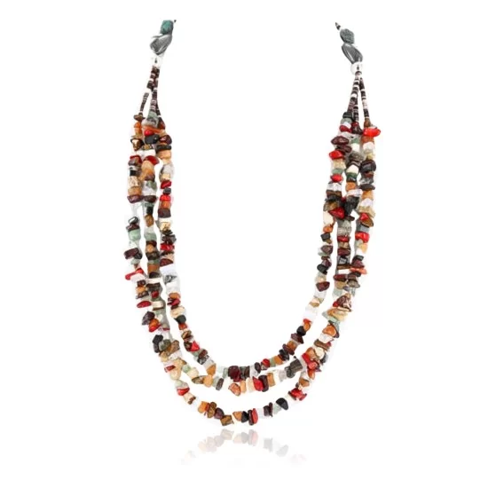 Large Certified Authentic 3 Strand Navajo .925 Sterling Silver Multicolor Natural Stone 122 Native American Necklace 371062918948 Large Certified Authentic 3 Strand Navajo .925 Sterling Silver Multicolor Natural Stone 122 Native American Necklace 371062918948