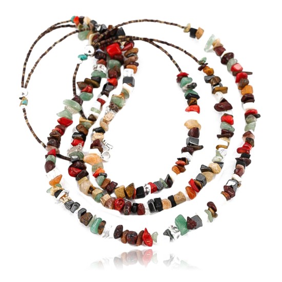 Large Certified Authentic 3 Strand Navajo .925 Sterling Silver Multicolor Natural Stone 631 Native American Necklace 15863-1 Large Certified Authentic 3 Strand Navajo .925 Sterling Silver Multicolor Natural Stone 631 Native American Necklace 15863-1