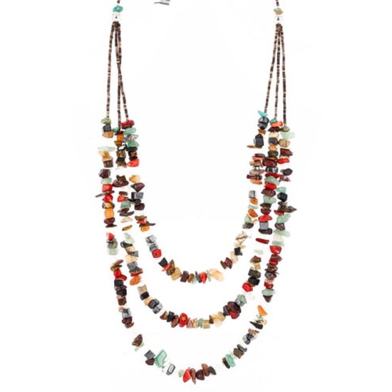 Large Certified Authentic 3 Strand Navajo .925 Sterling Silver Multicolor Natural Stone 631 Native American Necklace 15863-1 Large Certified Authentic 3 Strand Navajo .925 Sterling Silver Multicolor Natural Stone 631 Native American Necklace 15863-1