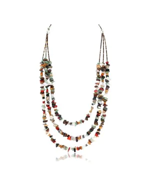 Large Certified Authentic 3 Strand Navajo .925 Sterling Silver Multicolor Natural Stone Native American Necklace 371034229410