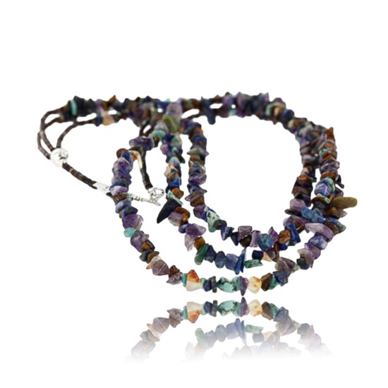 Large Certified Authentic 3 Strand Navajo .925 Sterling Silver Multicolor Stones Native American Necklace 15795-4 Large Certified Authentic 3 Strand Navajo .925 Sterling Silver Multicolor Stones Native American Necklace 15795-4