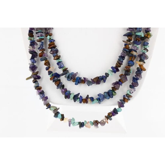 Large Certified Authentic 3 Strand Navajo .925 Sterling Silver Multicolor Stones Native American Necklace 15795-4 Large Certified Authentic 3 Strand Navajo .925 Sterling Silver Multicolor Stones Native American Necklace 15795-4