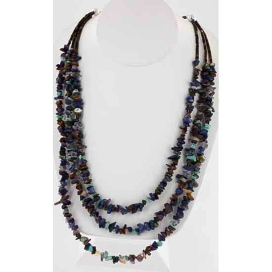 Large Certified Authentic 3 Strand Navajo .925 Sterling Silver Multicolor Stones Native American Necklace 15795-4 Large Certified Authentic 3 Strand Navajo .925 Sterling Silver Multicolor Stones Native American Necklace 15795-4