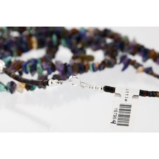 Large Certified Authentic 3 Strand Navajo .925 Sterling Silver Multicolor Stones Native American Necklace 15795-4 Large Certified Authentic 3 Strand Navajo .925 Sterling Silver Multicolor Stones Native American Necklace 15795-4