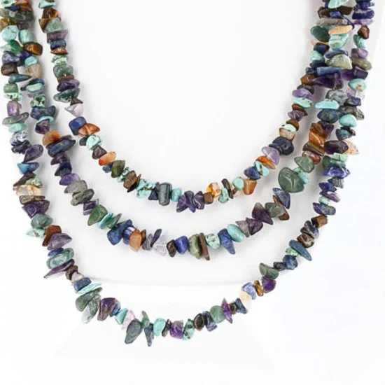 Large Certified Authentic 3 Strand Navajo .925 Sterling Silver Multicolor Stones Native American Necklace 15795-7