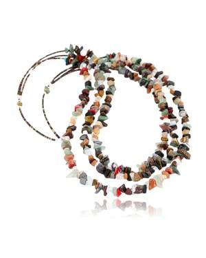 Large Certified Authentic 3 Strand Navajo .925 Sterling Silver Multicolor Stones Native American Necklace 15862-2