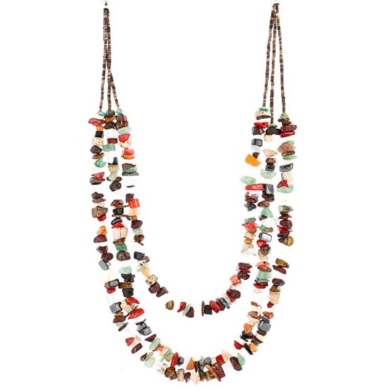Large Certified Authentic 3 Strand Navajo .925 Sterling Silver Multicolor Stones Native American Necklace 15863-3 Large Certified Authentic 3 Strand Navajo .925 Sterling Silver Multicolor Stones Native American Necklace 15863-3