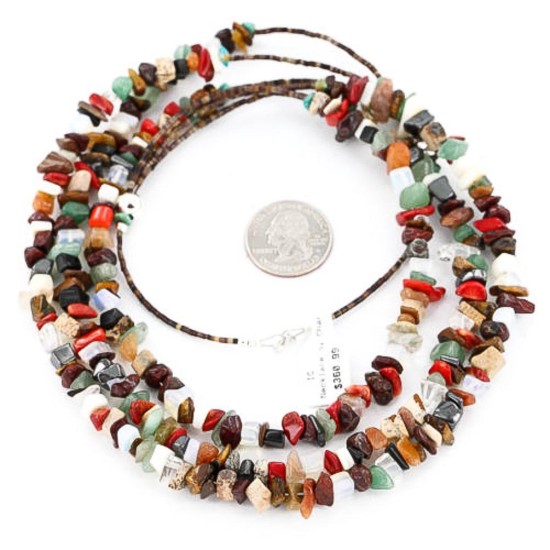 Large Certified Authentic 3 Strand Navajo .925 Sterling Silver Multicolor Stones Native American Necklace 15863-3 Large Certified Authentic 3 Strand Navajo .925 Sterling Silver Multicolor Stones Native American Necklace 15863-3