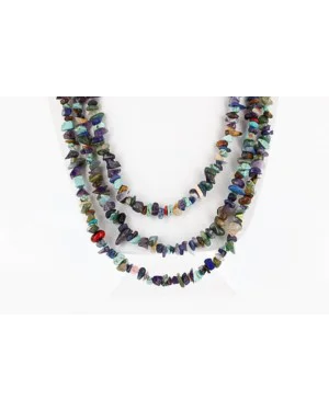 Large Certified Authentic 3 Strand Navajo .925 Sterling Silver Multicolor Stones Native American Necklace 370989782913