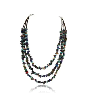 Large Certified Authentic 3 Strand Navajo .925 Sterling Silver Multicolor Stones Native American Necklace 370989782913