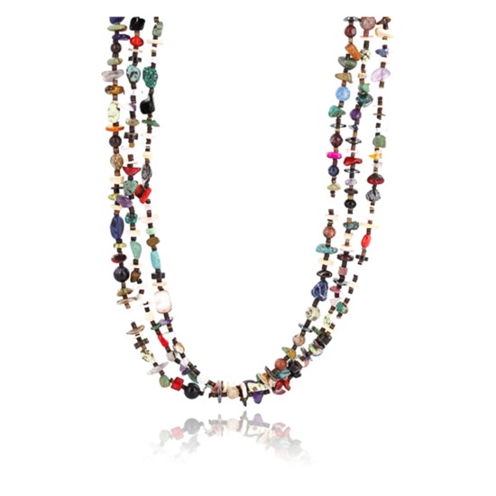 Large Certified Authentic 3 Strand Navajo .925 Sterling Silver Multicolor Stones Native American Necklace 371019666261