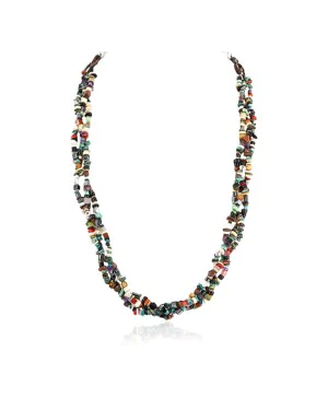 Large Certified Authentic 3 Strand Navajo .925 Sterling Silver Multicolor Stones Native American Necklace 371105295081