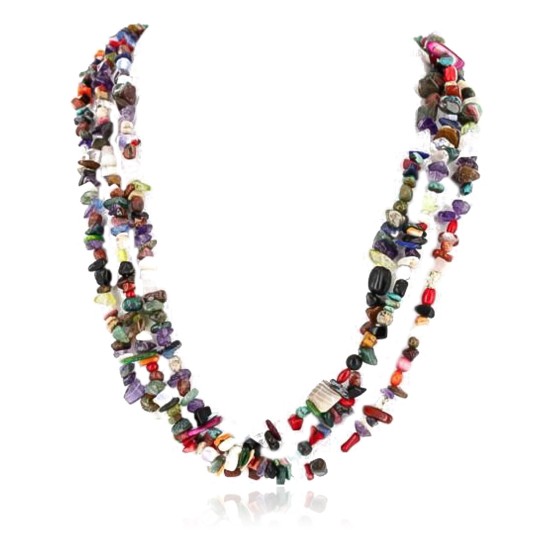 Large Certified Authentic 3 Strand Navajo .925 Sterling Silver Multicolor Stones Native American Necklace 390827339532