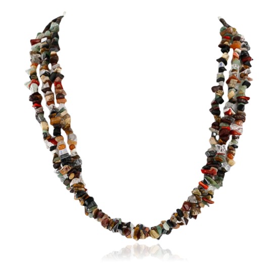 Large Certified Authentic 3 Strand Navajo .925 Sterling Silver Multicolor Stones Native American Necklace 390849033113