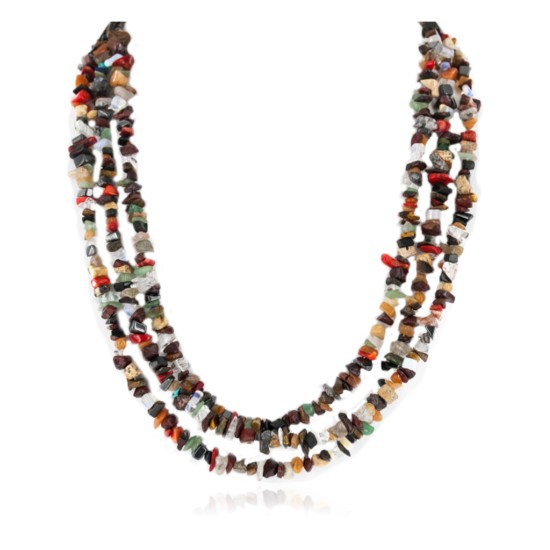 Large Certified Authentic 3 Strand Navajo .925 Sterling Silver Multicolor Stones Native American Necklace 750144-5 Large Certified Authentic 3 Strand Navajo .925 Sterling Silver Multicolor Stones Native American Necklace 750144-5