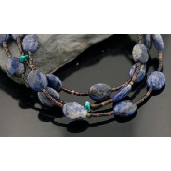 Large Certified Authentic 3 Strand Navajo Native .925 Sterling Silver LAPIS and Turquoise Native American Necklace 1593-14 Large Certified Authentic 3 Strand Navajo Native .925 Sterling Silver LAPIS and Turquoise Native American Necklace 1593-14