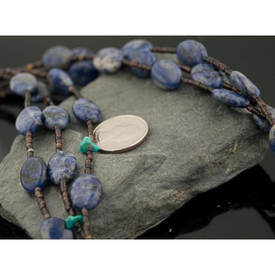 Large Certified Authentic 3 Strand Navajo Native .925 Sterling Silver LAPIS and Turquoise Native American Necklace 1593-14 Large Certified Authentic 3 Strand Navajo Native .925 Sterling Silver LAPIS and Turquoise Native American Necklace 1593-14